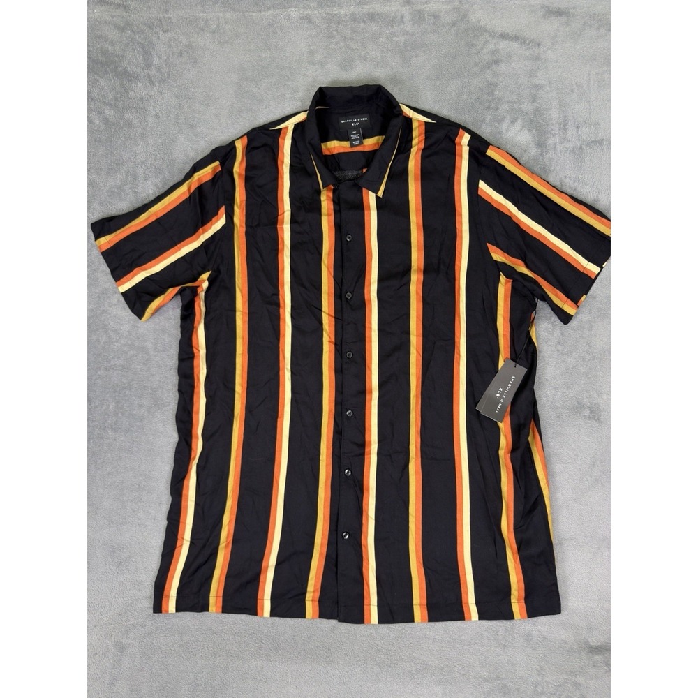 New Shaquille O'Neil Casual Shirt Mens 2XLT Black Striped Short Sleeve Big Tall
